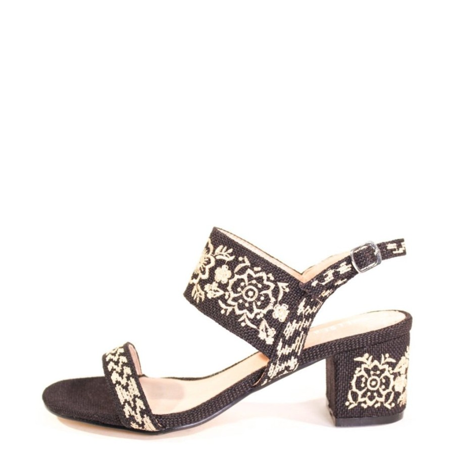 Women Chelsea Crew Open Toe Heels | Fantasy Black And White