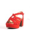 Women Chelsea Crew Heeled Sandals | Quinn Red Suede