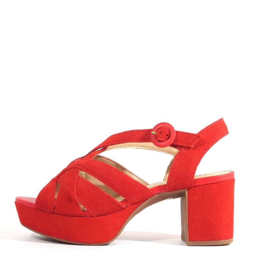 Women Chelsea Crew Heeled Sandals | Quinn Red Suede