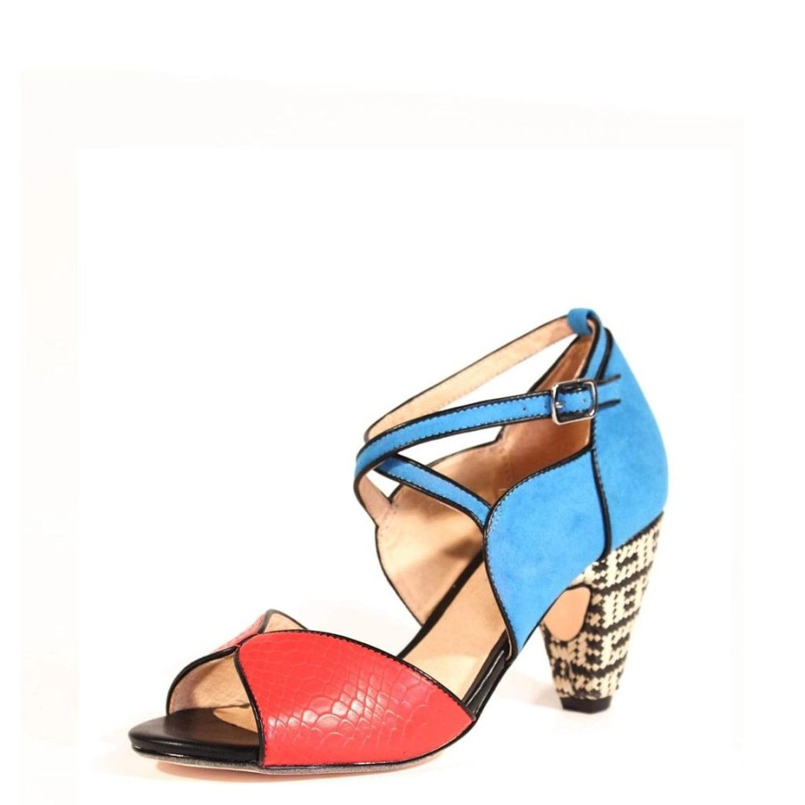 Women Chelsea Crew Open Toe Heels | Nelly Red And Turquoise