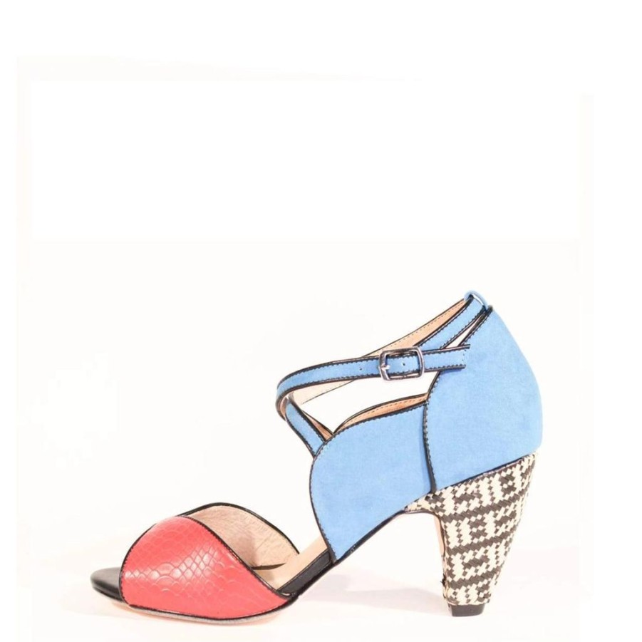 Women Chelsea Crew Open Toe Heels | Nelly Red And Turquoise