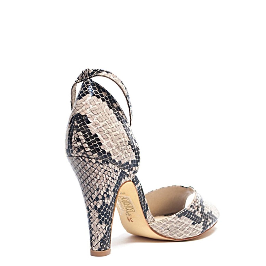 Women Chelsea Crew Open Toe Heels | Lola Snake Beige Snake