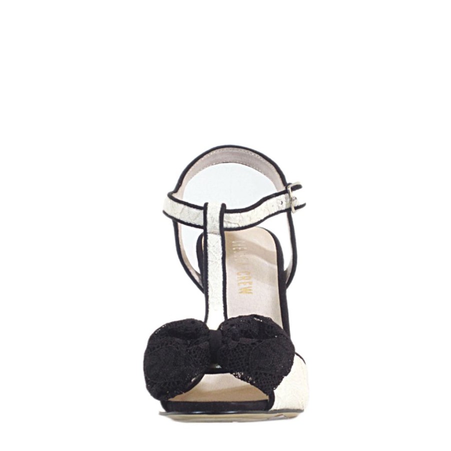 Women Chelsea Crew Open Toe Heels | Leandra Black And White