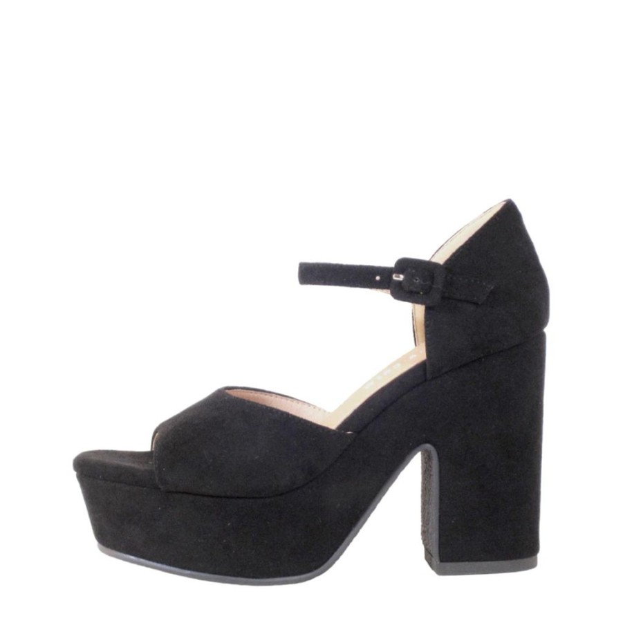 Women Chelsea Crew Open Toe Heels | Quill Black Micro