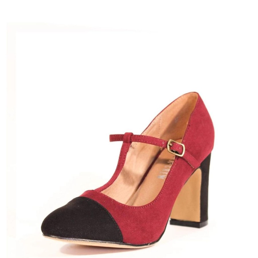 Women Chelsea Crew Close Toe Heels | Oasis Burgundy And Black