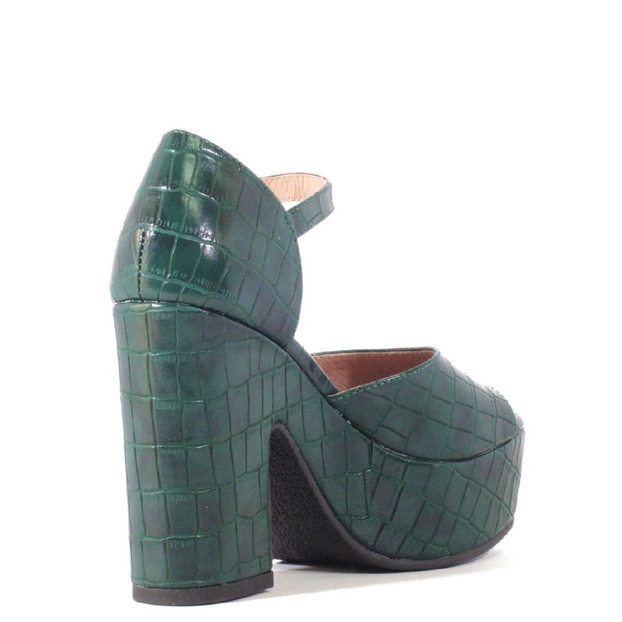 Women Chelsea Crew Open Toe Heels | Quill Green Croco