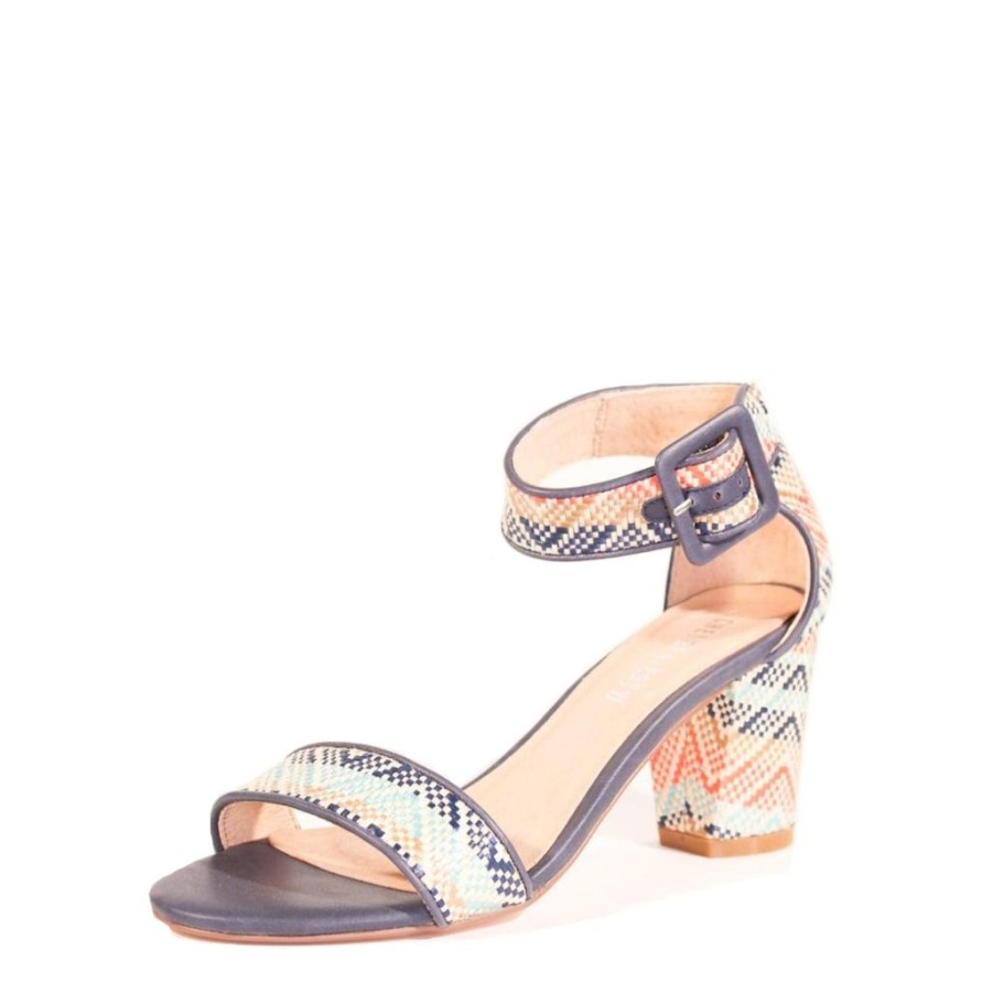 Women Chelsea Crew Open Toe Heels | Elyse Navy Multi