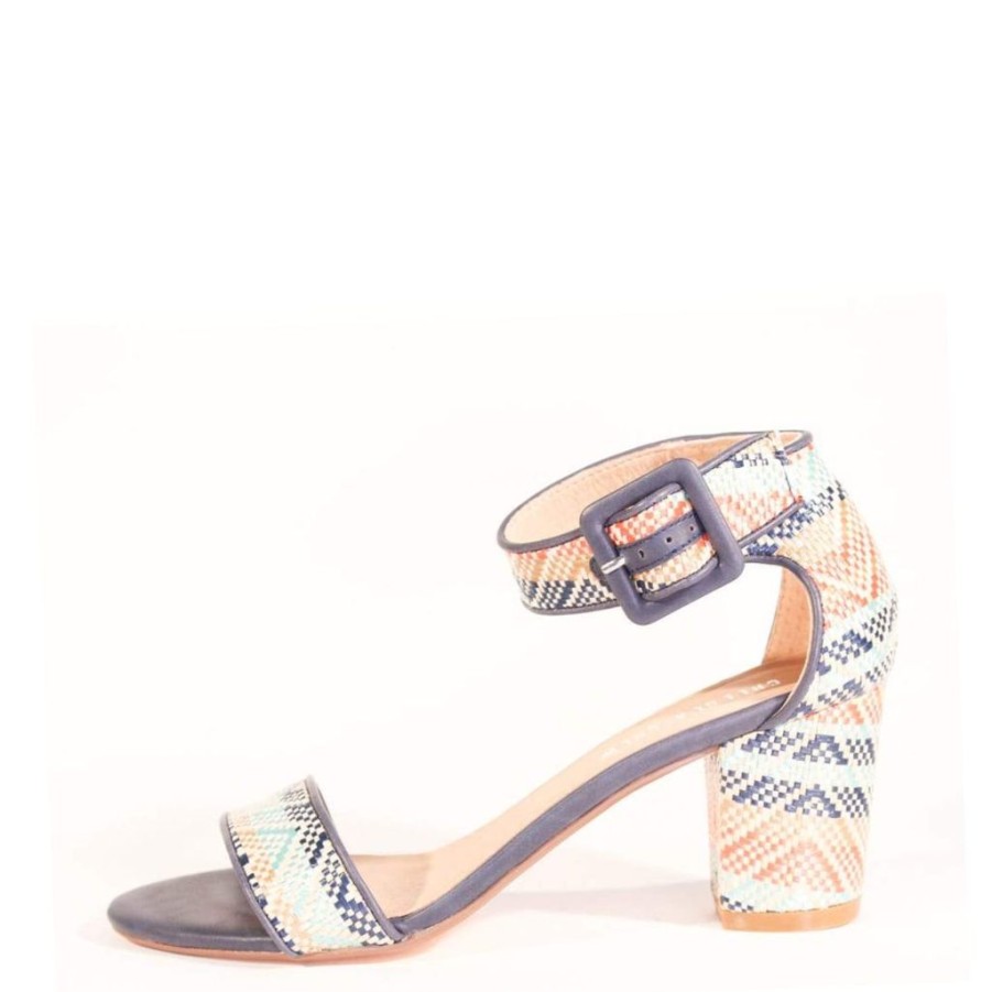 Women Chelsea Crew Open Toe Heels | Elyse Navy Multi