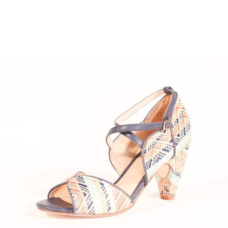 Women Chelsea Crew Open Toe Heels | Nelly Navy Multi